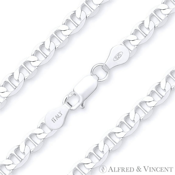 4.3mm Marina / Mariner Link Italian Chain Anklet in Solid .925 Sterling Silver