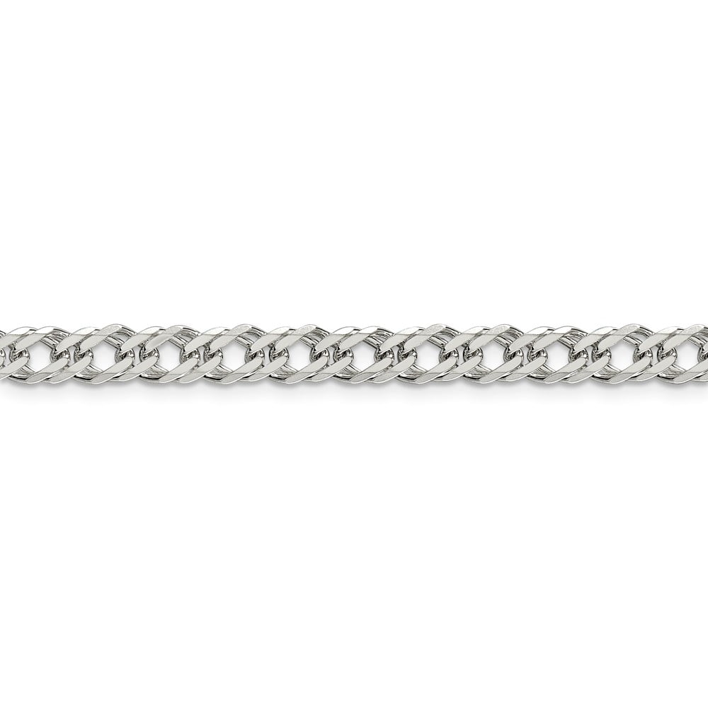 Solid 925 Sterling Silver 6.25mm Double Side Diamond-Cut Flat Link Chain  Bracelet with Secure Lobster Lock Clasp 7