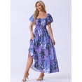 thumbnail image 2 of DARING DIVA Women Floral Sweetheart Neck Puff Short Sleeves Boho Maxi Dress L Purple, 2 of 6