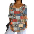 thumbnail image 4 of Tittly Boho Tops for Women, 3/4 Sleeve Shirts for Women Dressy Tunic Tops Casual Wear with Floral, Womens V Neck T Shirts, Women'S Fashion Clothing Gray M, 4 of 5