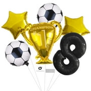 6 pcs Soccer 8th Birthday Party Balloons Set - Black 32inch Number 8 balloon Championship Trophy Star Football Balloons for Kids 8th Birthday Baby Shower anniversary Soccer Theme Party Decorations