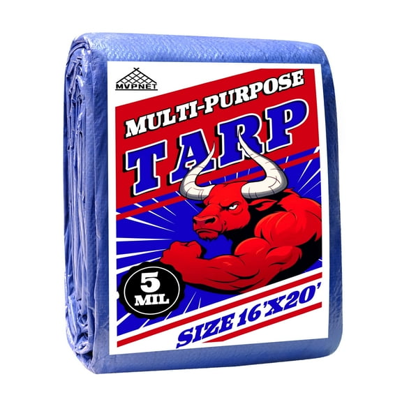 MVPNET 20 ft x 16 ft 5 Mil Thick Blue Polyethylene Heavy-Duty Tarp, 1 Piece