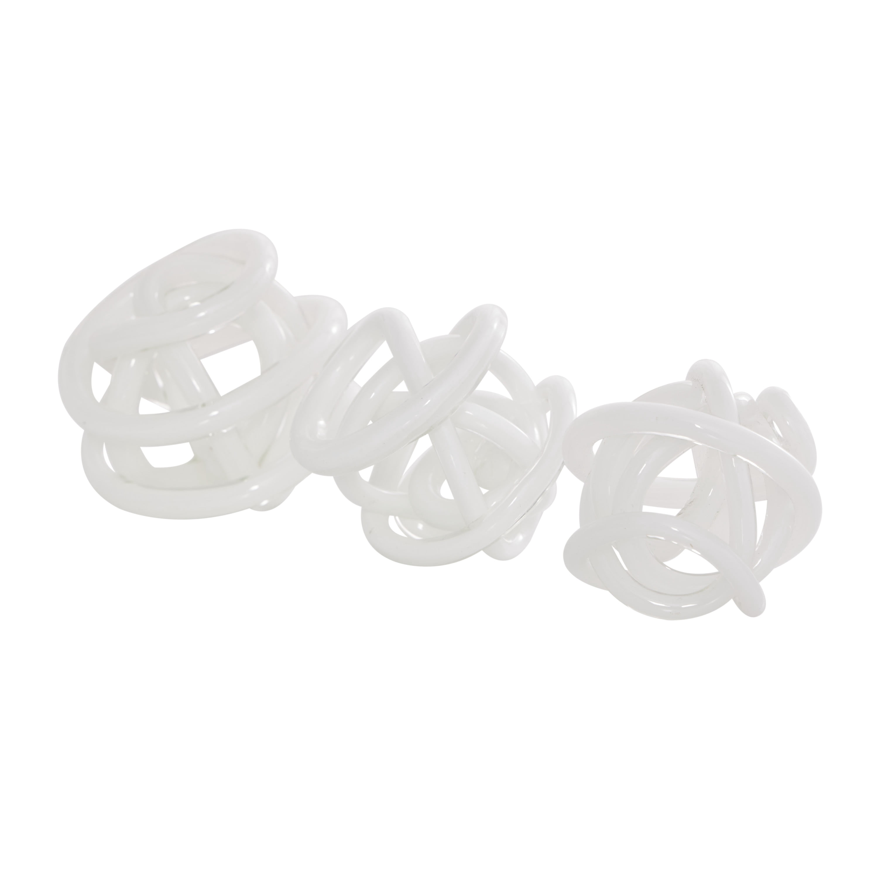 5", 4", 4"W White Glass Handmade Iridescent Knotted Ball Abstract Sculpture, by DecMode (3 Count)