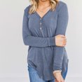 thumbnail image 2 of tarylea Fall Tops for Women V Neck Chest Button Tunic U Shaped Hem Long Sleeve Tops Loose Casual Shirts, 2 of 6