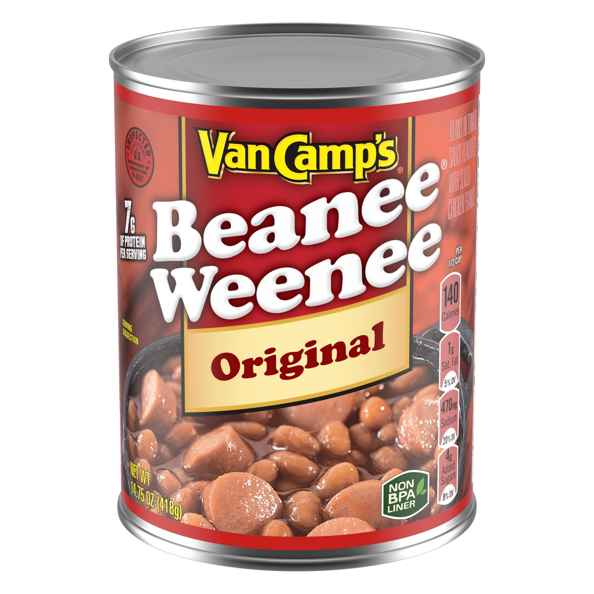 (6 pack) Van Camp's Original Beanee Weenee, 7g Protein Per Serving, Canned Food, 14.75 oz. Can