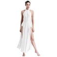 thumbnail image 2 of TiaoBug Women Rhinestones Halter Split Lyrical Dance Dress Contemporary Dancewear White L, 2 of 7