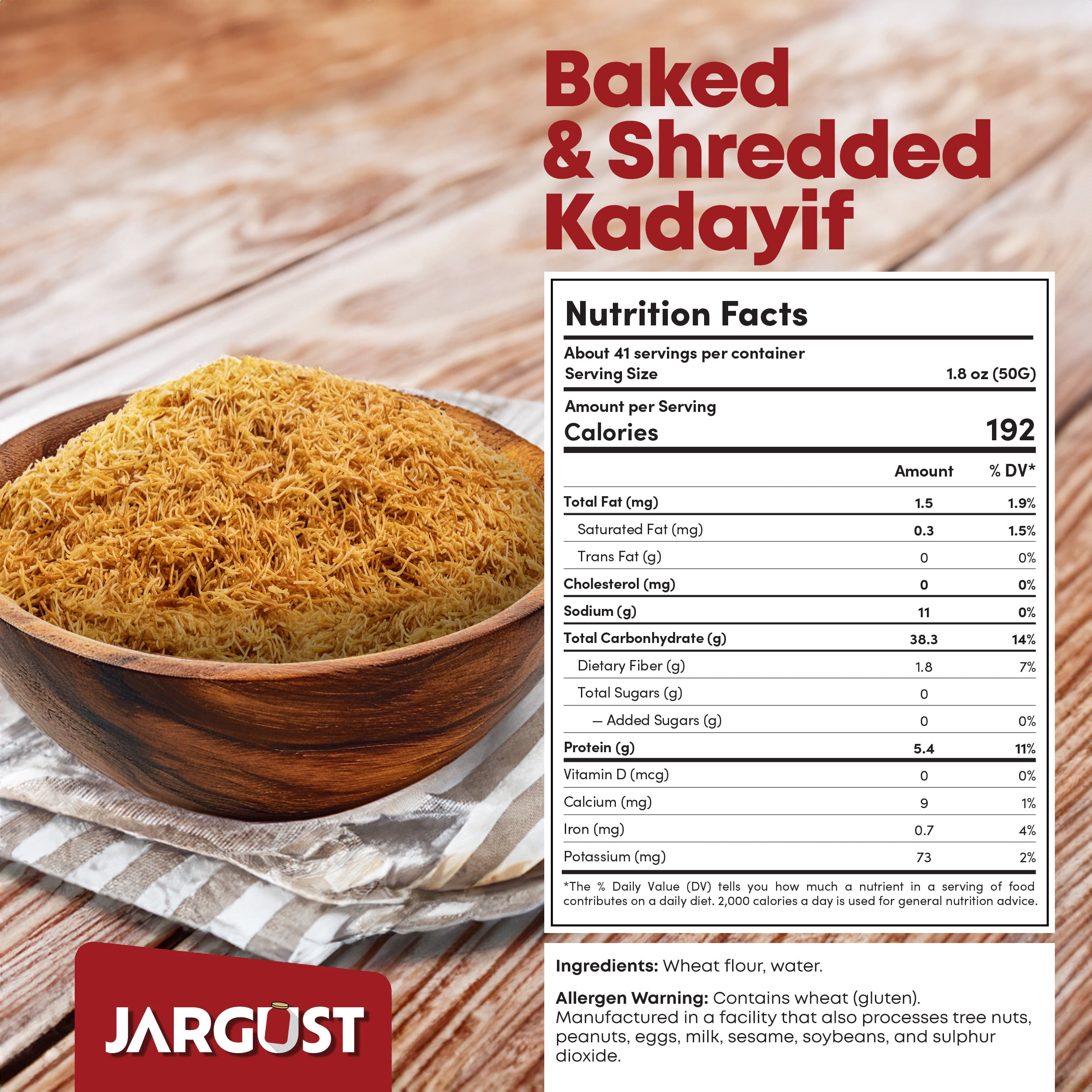 Jargust Bulk Baked & Shredded Kataifi, Shredded Fillo Dough, Pastry Dough, 6lb