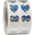 thumbnail image 3 of Silver Sparkle Holographic Heart Stickers, 0.5 Inch Wide, 1000 Labels on a Roll, 3 of 3