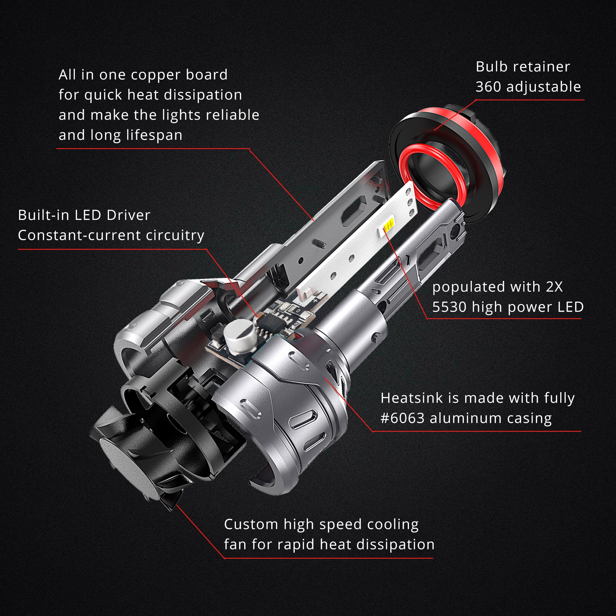 Alla Lighting S-HCR H8 H9 H11 LED Bulbs, Headlights/Fog Lights/DRL, 6500K Xenon White 10000Lms Xtreme Super Bright Upgrade Halogen, HID Headlamps