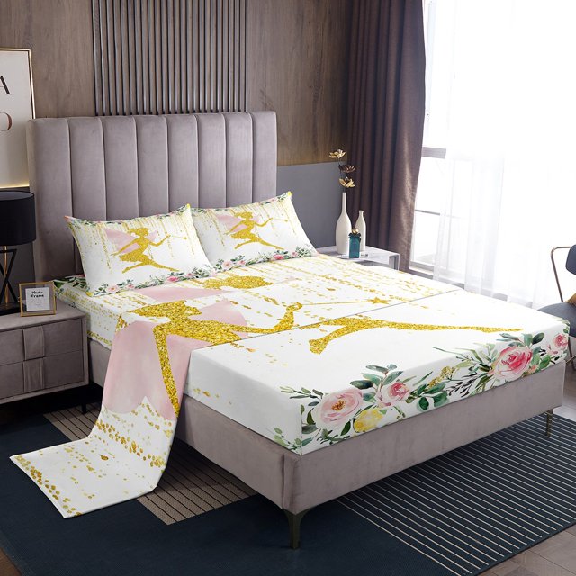 Erosebridal Princess Fairy Elf Bed Sheets Set Full Size,Pink Flower Bedding Full Size,Bling Room Decortive,Breathable,4pcs