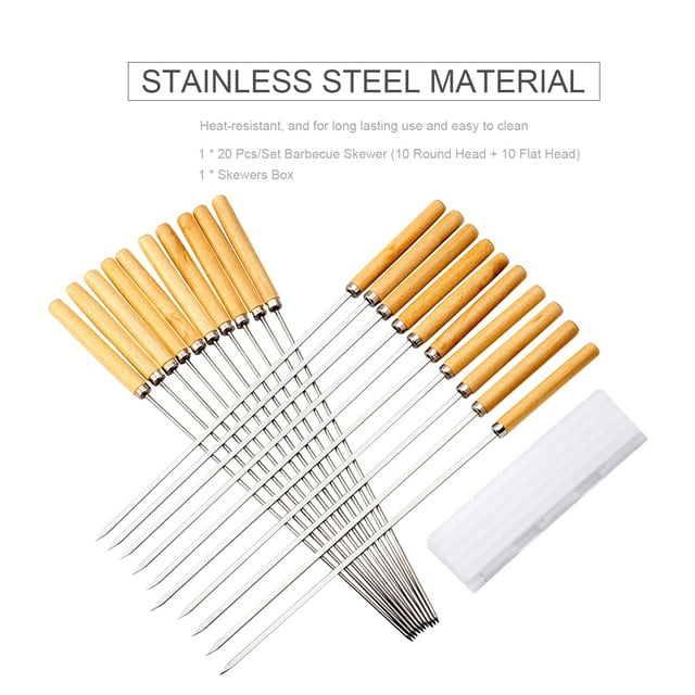 Brochette 20 Pcs Brochette de Barbecue Brochette de Grillade Brochettes en Métal Réutilisables Outils de Brochette en Acier Inoxydable Robustes pour Hot-Dogs Viandes Poisson Légumes Steak