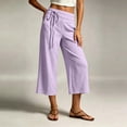 thumbnail image 2 of Dzrciro Capri Pants for Women, Drawstring Elastic Waist Linen Blend Wide Leg Pants with Pockets, Casual Loose Office Business Trousers S‑2XL, 2 of 8