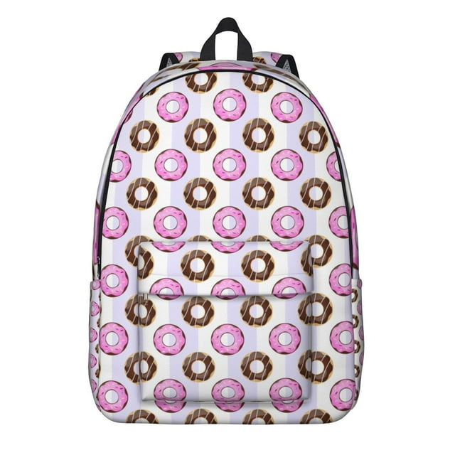 Kawaii Donut Lover School Backpack, Colorful Doughnut and Coffee Pattern Lightweight Travel Backpack for Daily Commuting and Travel