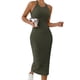 thumbnail image 3 of TaTaai Women's Ribbed Halter Neck Midi Dress Sleeveless Round Neck Fitted Bodycon Solid Knee Length for Summer Beach Party Daily Casual Wear Soft Stretchy Gift, 3 of 9