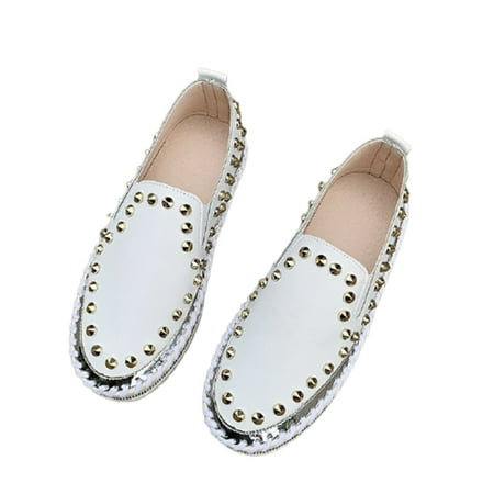 

Women s Slip on Studded Pumps Loafers Plimsolls Casual Flat Sneakers Stylish Shoes 37 White