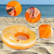 Orange Slice Inflatable Pool Float for Adults, Round Mesh Bottom Water Lounger Float with Cup Holder & Handles for Pool, Lake, Beach Use