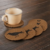 VHC Brands Heritage Farms Primitive Coaster Crow Set of 6 Stenciled Textured Jute Round 4"