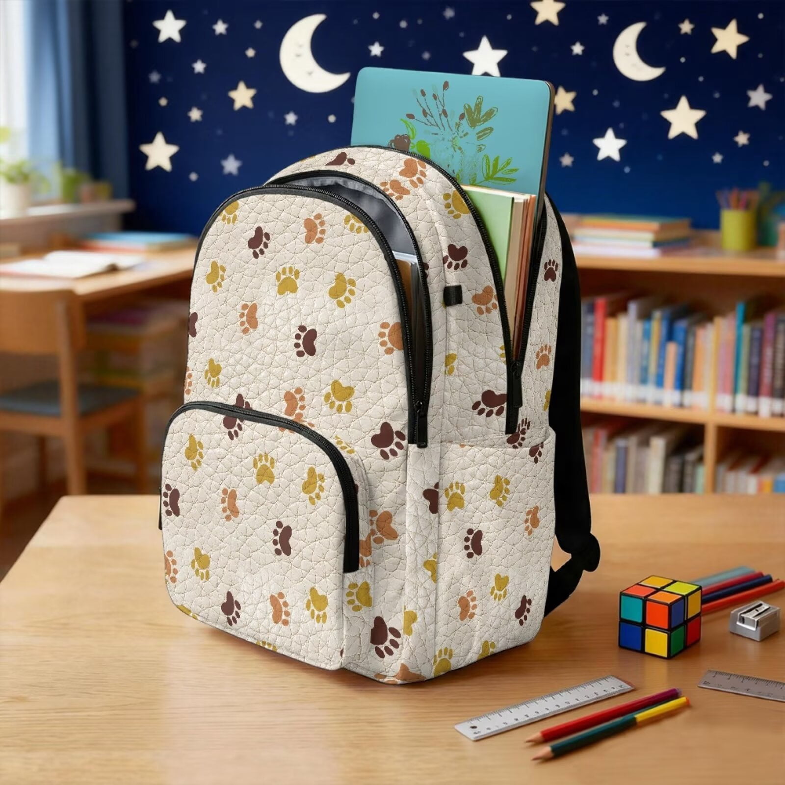 Xixirimido Animal Paws Print Backpack for Boys Girls Elementary Middle School Bookbag Kids Lightweight Back Pack Multi Pocket School Bags Large Capacity