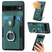Mantto for Google Pixel 6a Back Wallet Case,with Elastic Card Holder,Shockproof PU Leather 360° Rotation Ring Kickstand Support Magnetic Car Mount Phone Case for Women Men,Green
