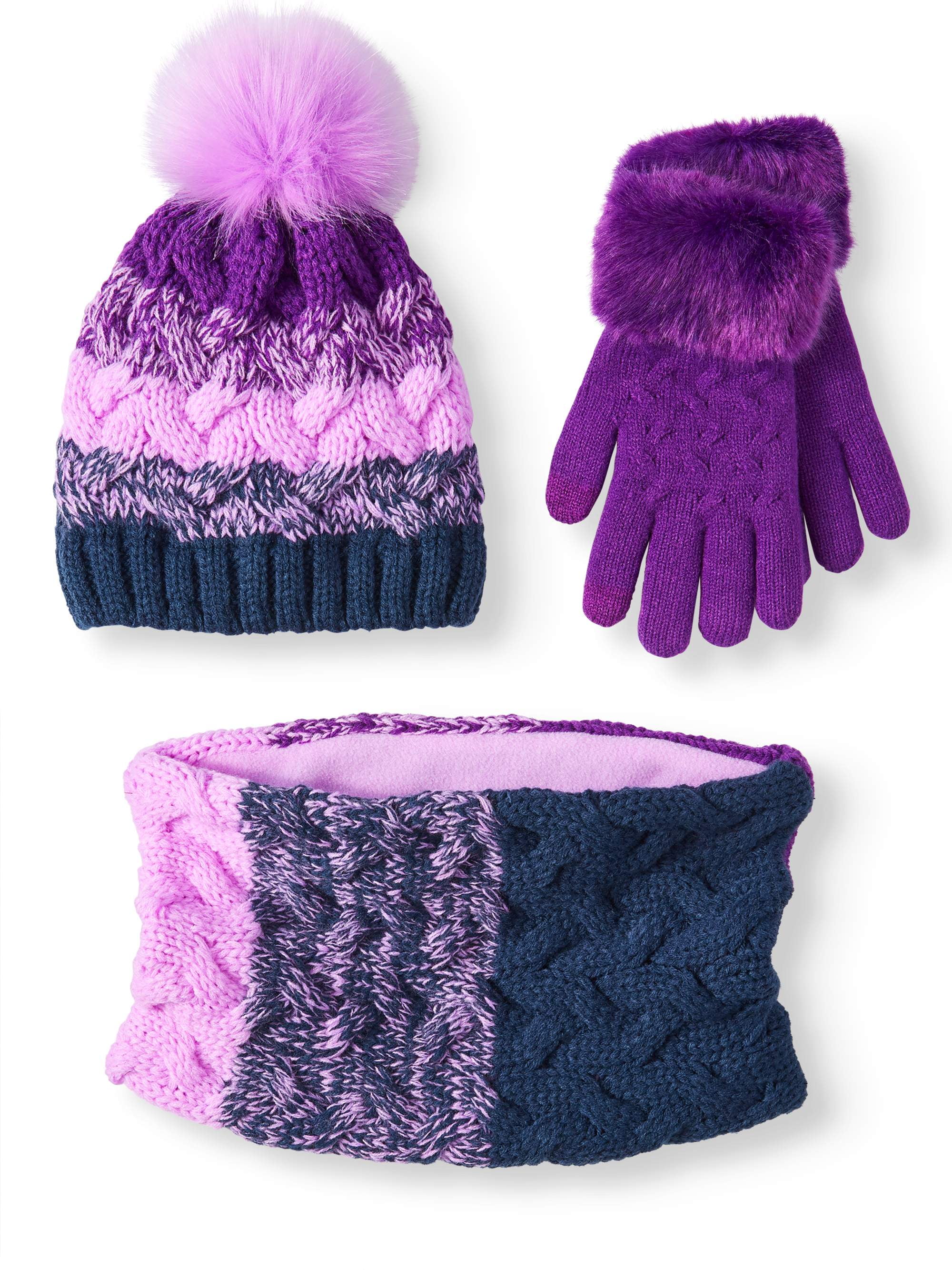 girls navy hat and gloves