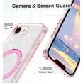 thumbnail image 6 of AVOCASE for iPhone 16e Case 2025,with Magnetic Invisible Ring Stand [Compatible with MagSafe],Rugged Slim Shockproof Marble Pattern Design Case for Women Men Girls,Pink Clear/Glitter, 6 of 8
