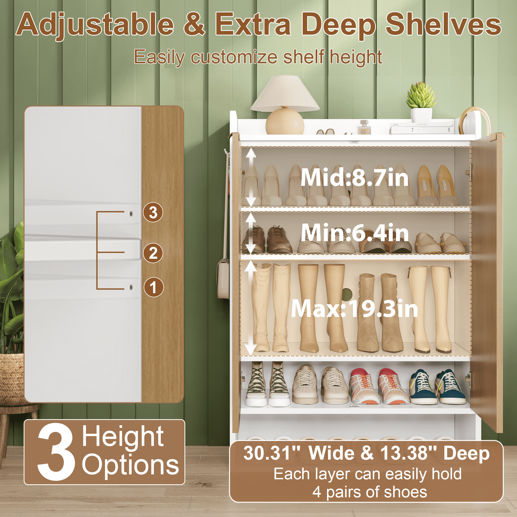 5 Tiers Kitchen Pantry Cabinet with Adjustable Shelves, Freestanding Wood Cabinet with 2 Doors, White