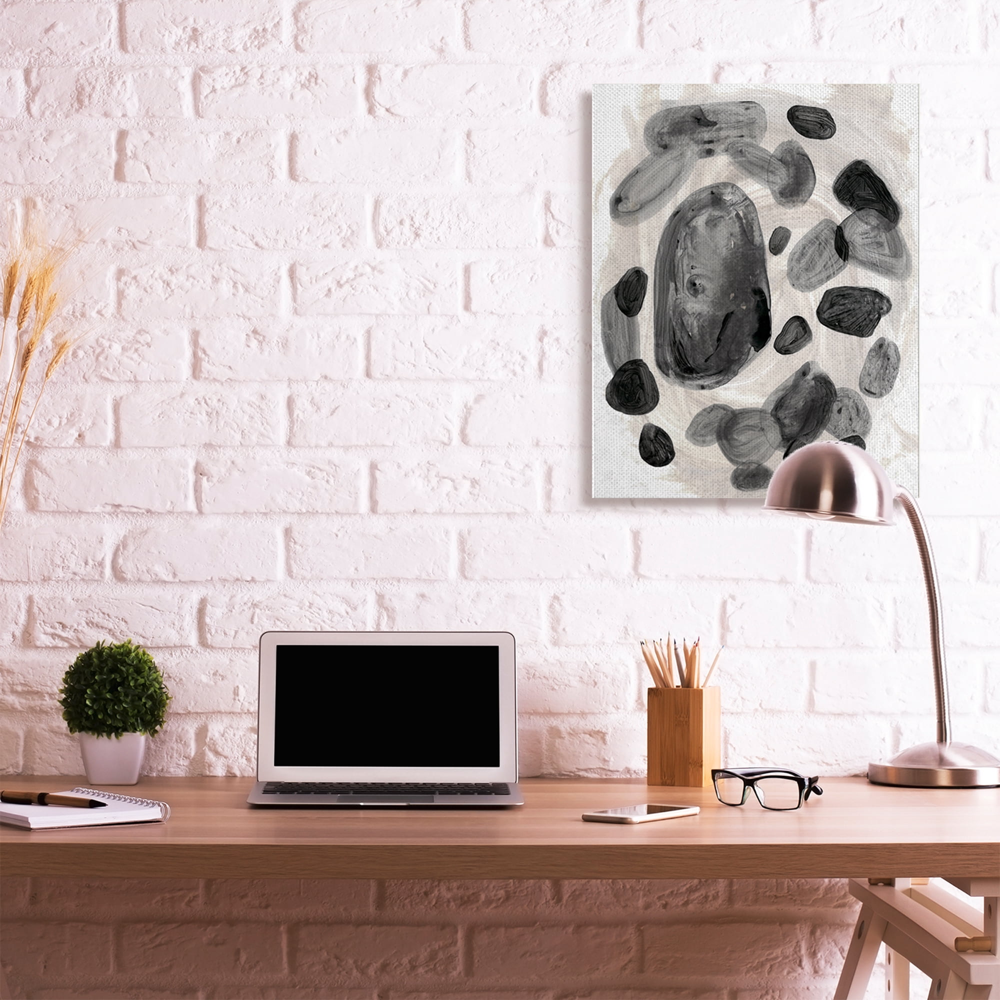 Stupell Industries Shades of Grey Abstract Organic Shapes Watercolor Canvas Wall Art by Daphne Polselli