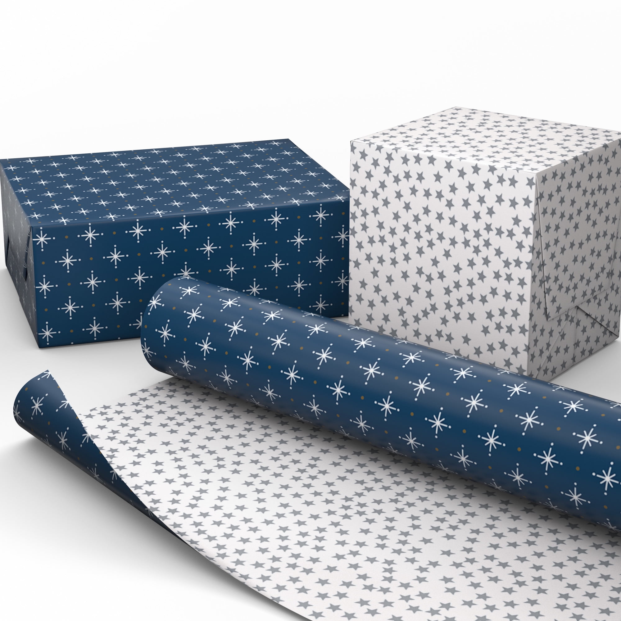 Hallmark Jumbo Holiday Reversible Wrapping Paper Roll (Snowflakes and Silver Stars) 60 sq. ft.