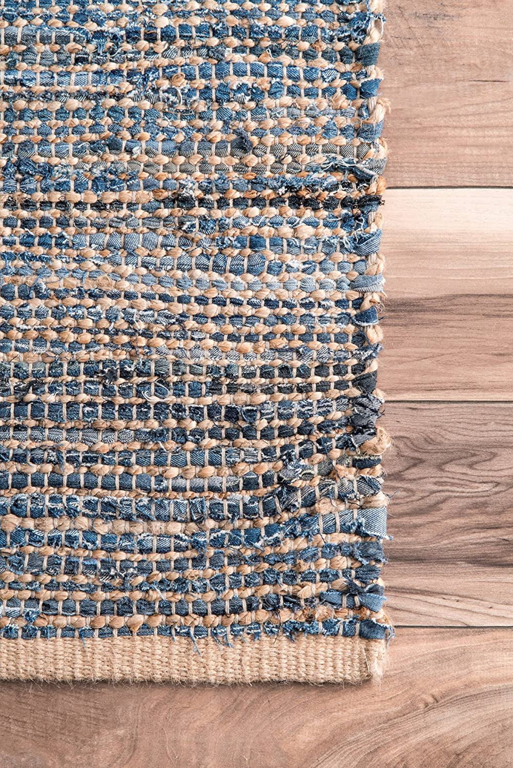 Indian Handmade Braided Blue Color Cotton , Denim with Natural Jute Area Rugs , Floor Decor Carpet Size 4 x 7 Feet ( 120 cm x 210 cm )