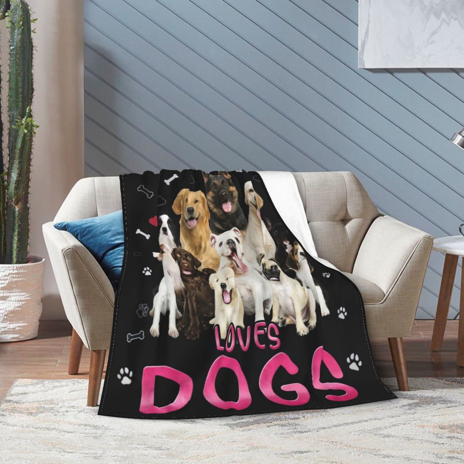 Wijzvio Just A Girl Who Loves Dogs Throw Blanket Soft Fuzzy Fleece Blanket For Couch Bed Living Room Decoration 80"X60"