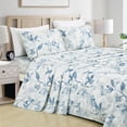 thumbnail image 2 of Chezmoi Collection Monica 4-Piece Tropical Floral Bed Sheet Set, Blue Gray White Textured Floral Printed Microfiber 14-Inches Deep Pocket Sheets & Pillowcases Set, King, 2 of 9