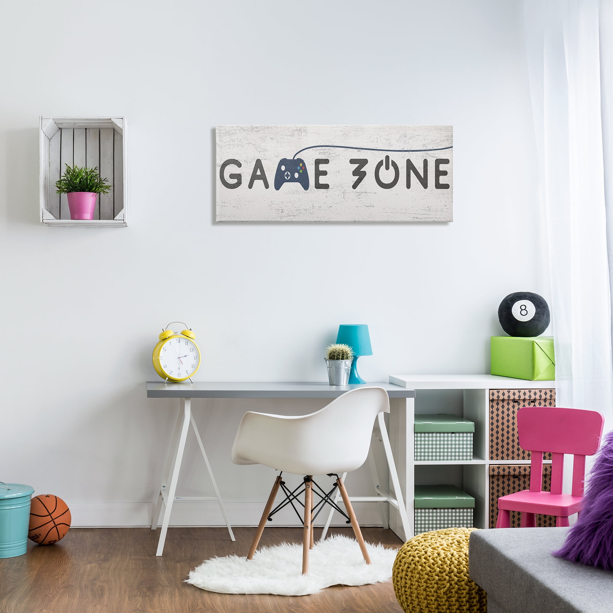 Stupell Industries Game Zone Video Gamer Phrase Rustic Blue Controller Beauty & Fashion Painting Gallery Wrapped Canvas Print Wall Art, 17 x 40
