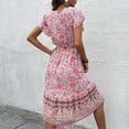 thumbnail image 5 of Summer Saving Wycnly Womens Dresses Beach Vacation Vintage Bohemian Elastic Waist Flowy Swing A Line Dresses Summer Floral Print V-Neck Short Sleeve Formal Midi Dress Pink XL, 5 of 5