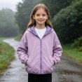 thumbnail image 2 of Miaoju Boys Girls Windbreaker Hooded Jacket Lightweight Packable Rain Coat Soft-Fabric for Comfort, with Pockets, Elastic Cuffs, Purple 3-4 Years, 2 of 9