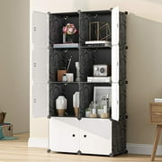 UWR-Nite Cube Storage Organizer, 8- Cube DIY Plastic Closet Cabinet, Modular Book Shelf Organizer Units, Storage Shelving Ideal for Bedroom Living Room Office with Doors