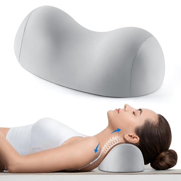 MOONORAH Cervical Neck Pillows for Sleeping, Memory Foam Neck Roll Support Pillow, Ergonomic Small Neck Bolster for Bed, Office and Travel, for Side and Back Sleepers, Removable Breathable Cover-Gray