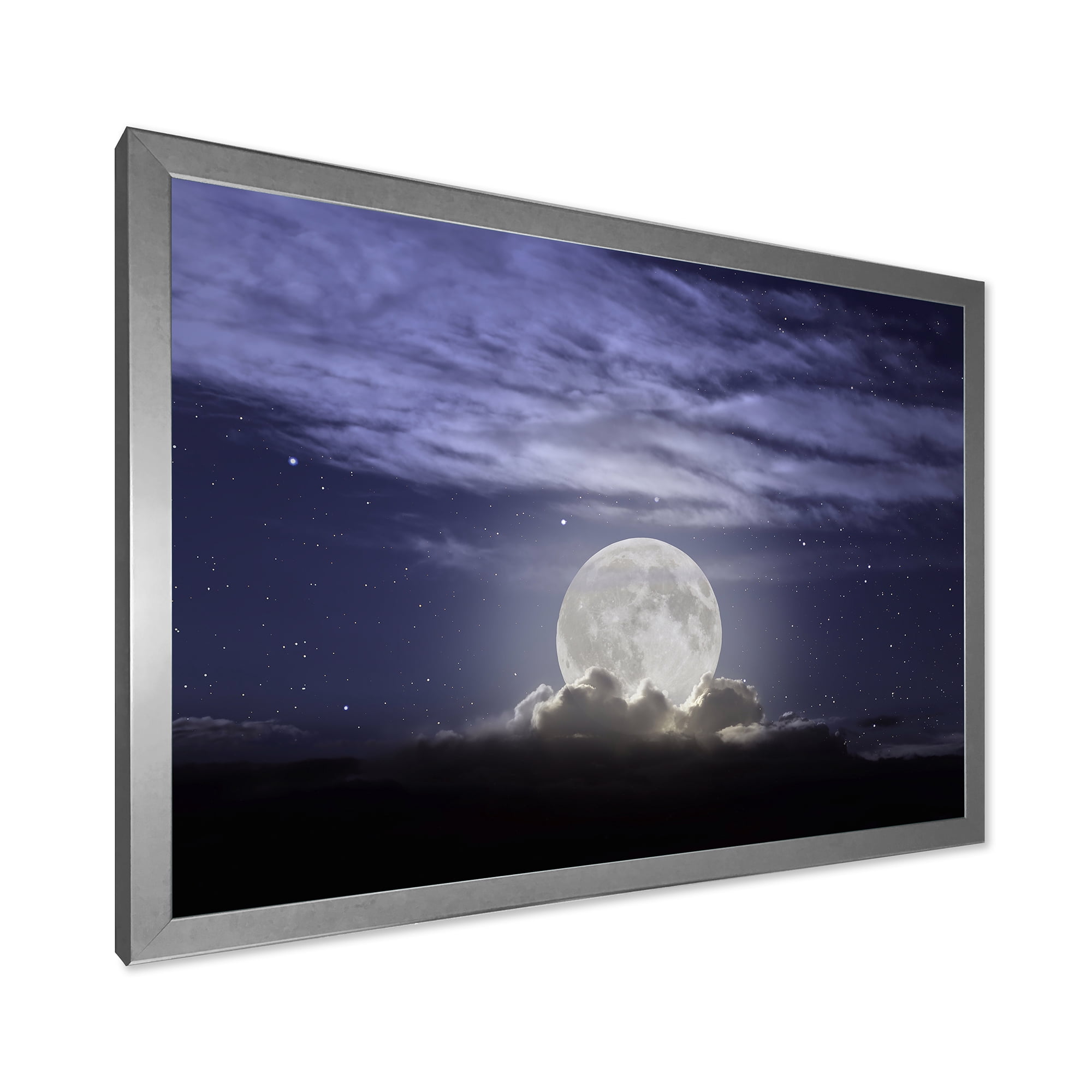 Designart 'Full Moon Rising In A Cloudy Night Sky' Nautical & Coastal Framed Art Print
