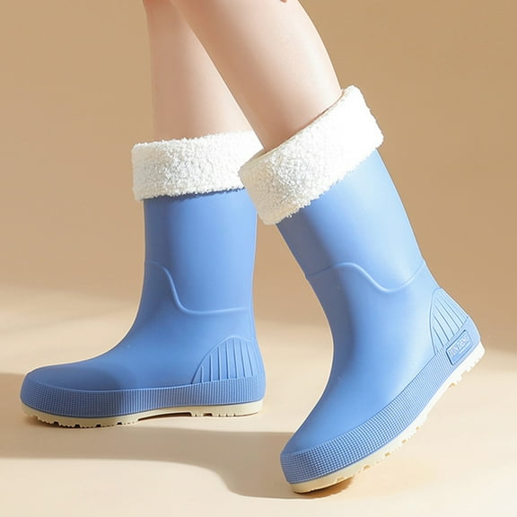 Taylonsss Women's Removable Lined Waterproof Mid-Calf Rain Boots with Deep-Grooved Sole for Fall and Winter Comfortable Height-Increasing Heeled Rain Shoes