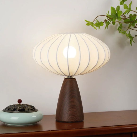 Fwttom Cloth Tab Le Lamp, Solid Wood Fabric Small Table Lamp Bedroom Bedside Lamp Study Dormitory LED Night Light Mood Lamp Decoration