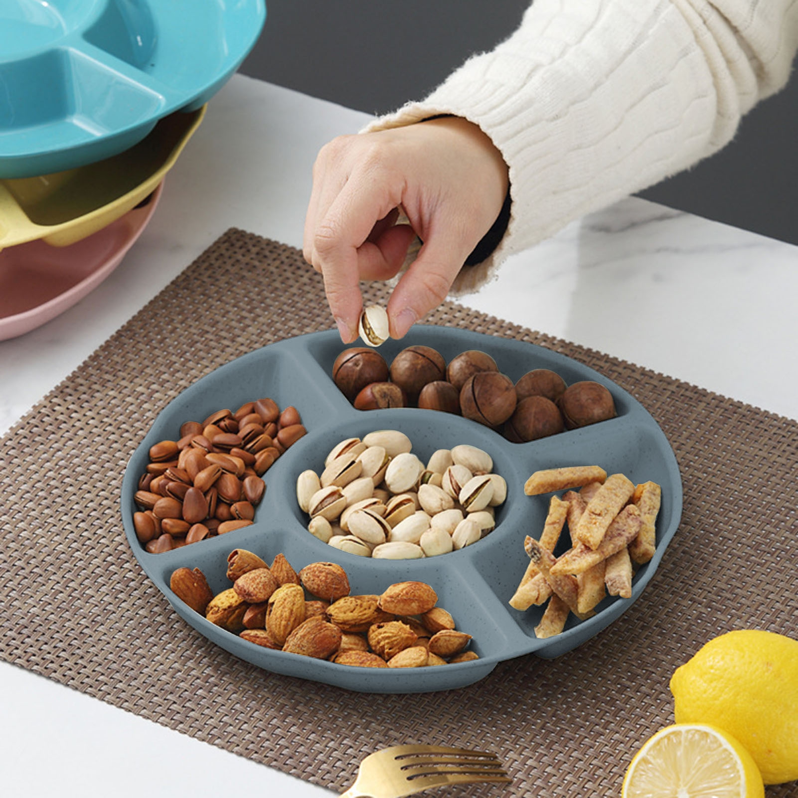 lsiaeian Sectional Platter Divided Serving Dishes Appetizer Serving Trays with 5 Compartments Platter Tray Veggie Tray Chip Dip Tray Divided Snack Trays for Fruit Nut Candy Party - image 3 of 8