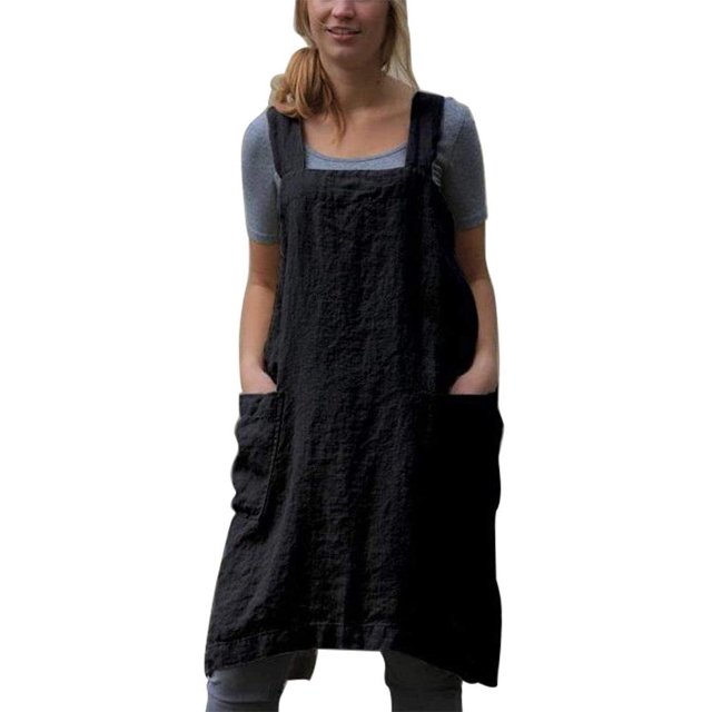 Japan Style Cotton Linen Aprons, Solid Color Cross Bandage X Shape Back Kitchen Cooking Clothes