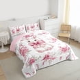 thumbnail image 3 of Homewish Lovely Bowtie Rabbit Bedding Comforter Set,Cute Bowtie Ribbon Twin Comforter Sets,Pink Flower Floral Bedding Set For Girl,Ultra Soft Home Decor Reversible,2pcs, 3 of 8