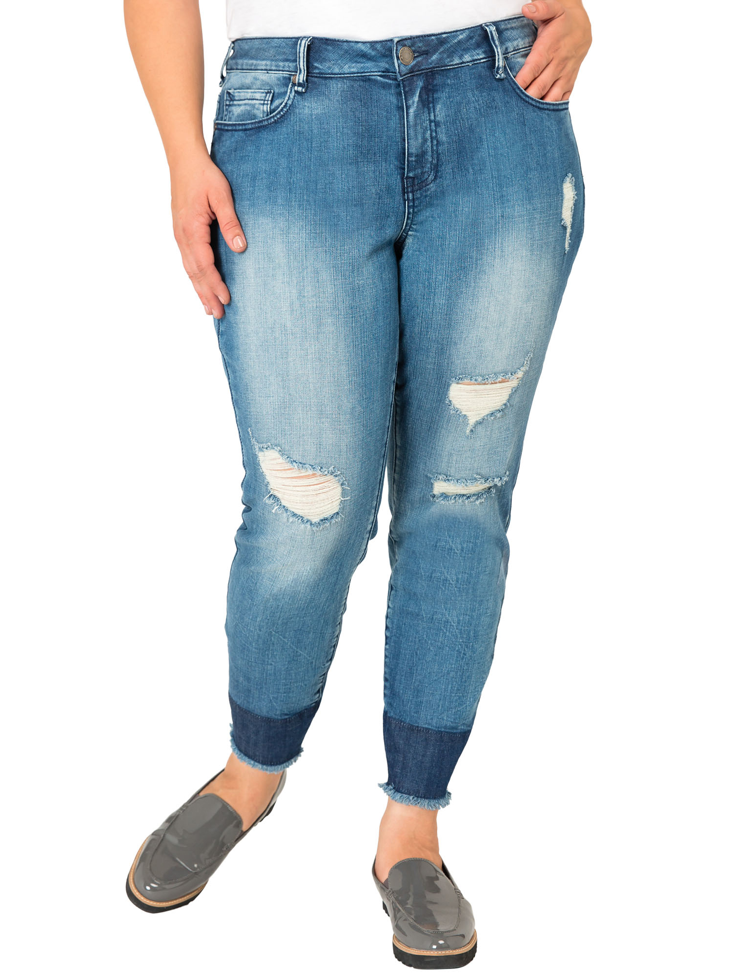 Standards & Practices Plus Size Women Raw Hem Two Tone Skinny Crop