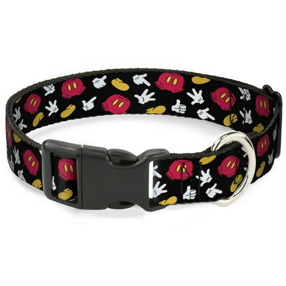Disney Pet Collar, Dog Collar Plastic Buckle, Mickey Mouse Costume Elements Scattered Black, 7 to 8.5 Inches 0.5 Inch Wide