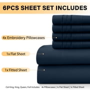Lux Decor Collection Queen Sheets Set - 6 Piece Microfiber 16 Inch Deep Pocket Bed Sheets Set - Navy Blue
