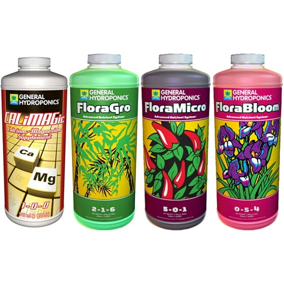General Hydroponics GLCMBX0009 Calimagic & Flora Gro, Micro & Bloom Combo, 1 Quart Fertilizer