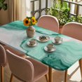 thumbnail image 3 of Green Marble Table Cloths for 6 Foot Rectangle Tables, Summer Ocean Wave Green Ombre Patio Waterproof Elastic Fitted Tablecloths, Washable Rectangular Table Cover for Camping, 3 of 8