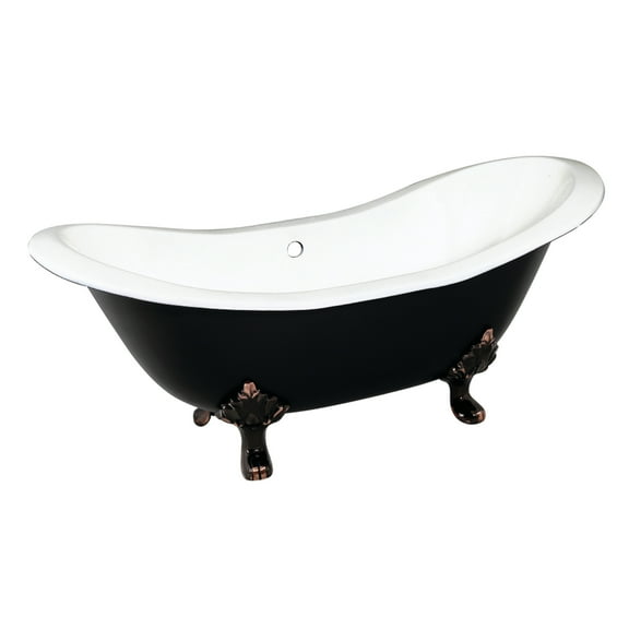 Aqua Eden VBTND7231NC5 72-Inch Cast Iron Oval Double Slipper Clawfoot Tub (No Faucet Drillings) in Black/White/Oil Rubbed Bronze