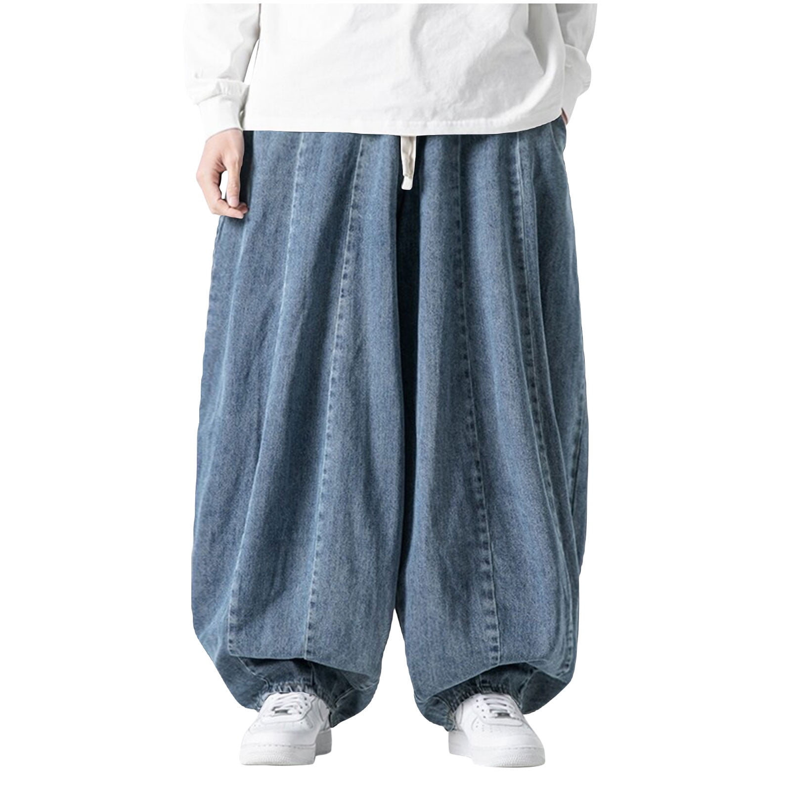 UVEASISHA Mens Baggy Denim Pants Big and Tall Casual Wide