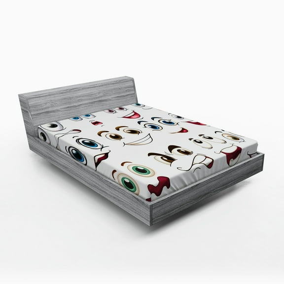 Ambesonne Cartoon Fitted Sheet, Hand Drawn Faces, Full Size, Multicolor